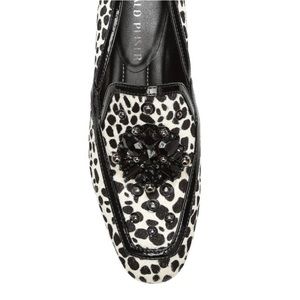 NWOT Donald Pliner REZZA SZ 7 slip on cheetah print hide, dark crystals & studs.